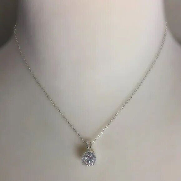 Silver Tone Clavicle Necklace Rhinestone Crystal Charm Dainty Cable Chain - Picture 3 of 9